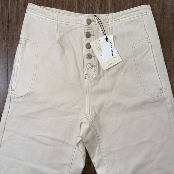 Miou Muse High Rise Barrel Pants Cream Baggy Relaxed Button Fly - Picture 9 of 12